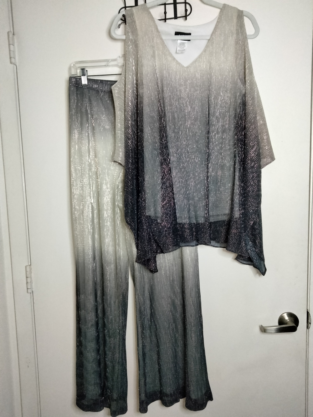 MSK (Size M) Shimmery Ombre (2PC) Cold Shoulder Top & Pull-on Wide Leg Pants Set